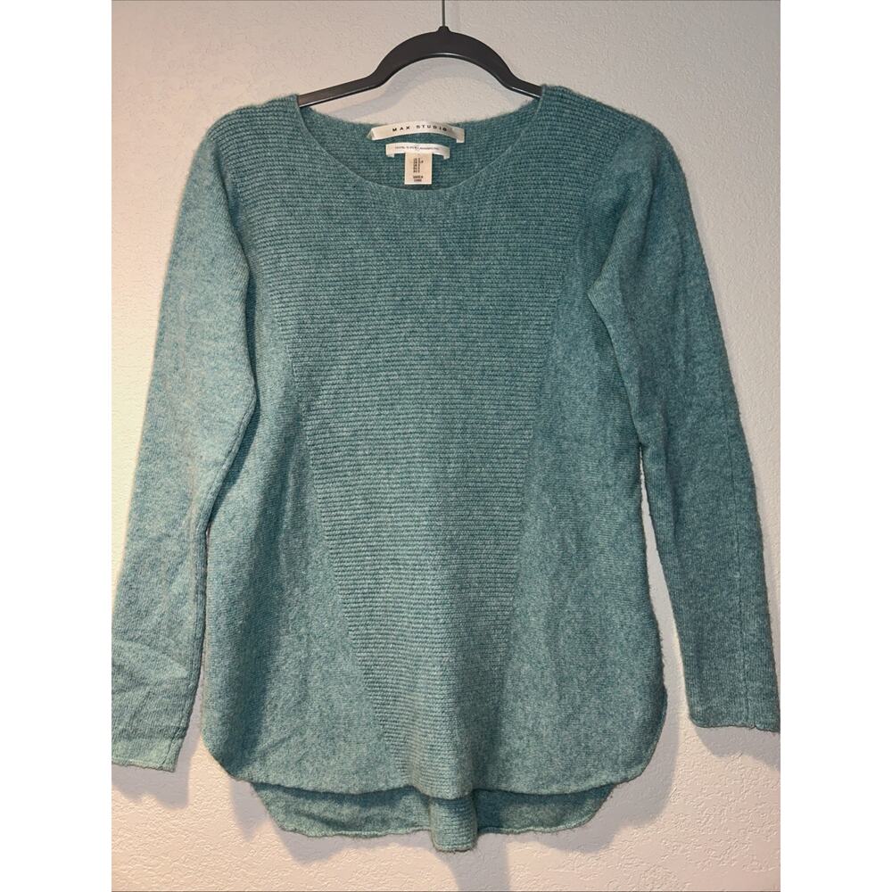 Max Studio Cashmere Sweater Womens Small Turquoise Round Hem Quiet Luxury